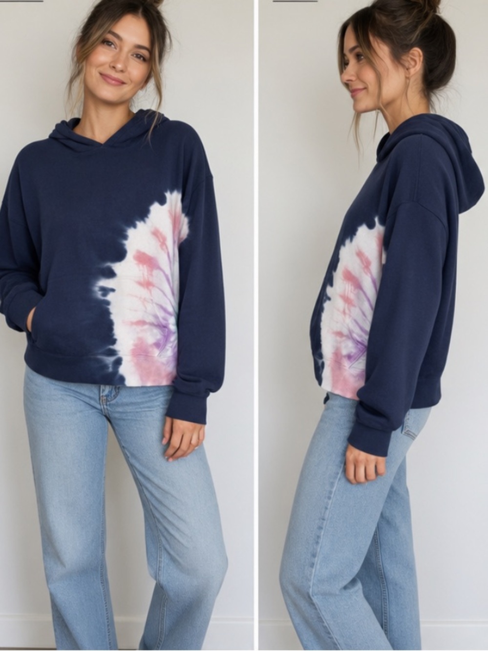 Wildfox Tie-Dye Hoodie - Navy, white, purple, pink and green. Size Medium NWT